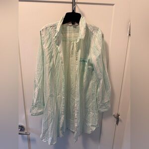 Victoria's Secret Mint Green and White Striped Button Shirt